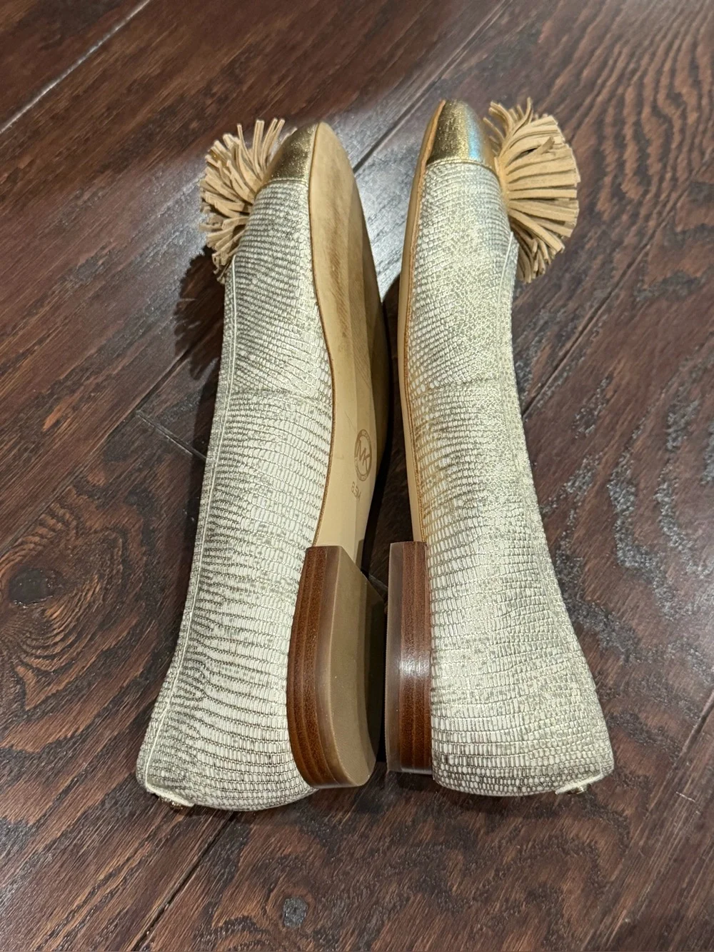 Michael Kors Woman's Lolita Ballet Flat Metallic Leather Pale Gold Size 8.5 M
